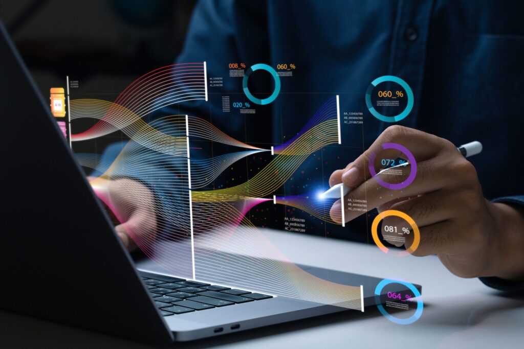 Un ordinateur - avec des chiffres - image représentant la technologie et la digitalisation