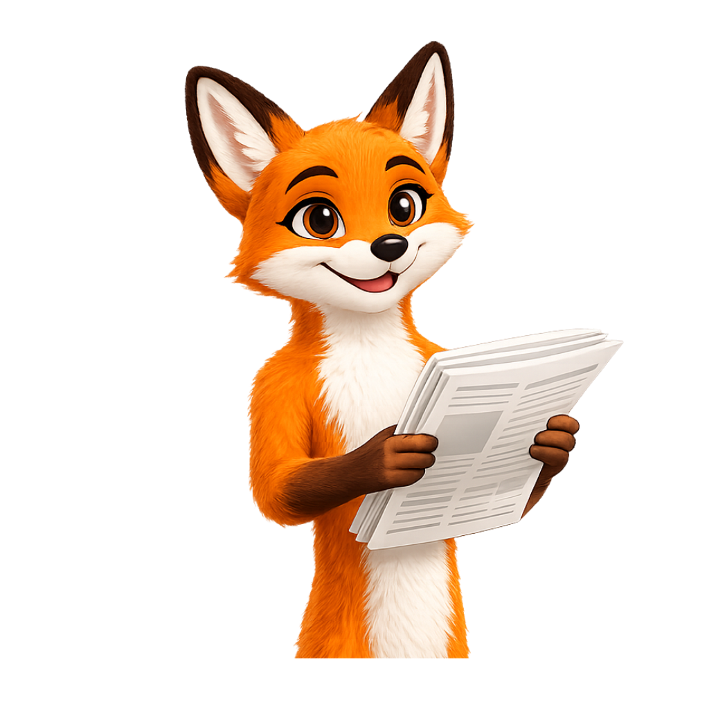 Illustration mascotte Agilium avec papier journal dans les pattes